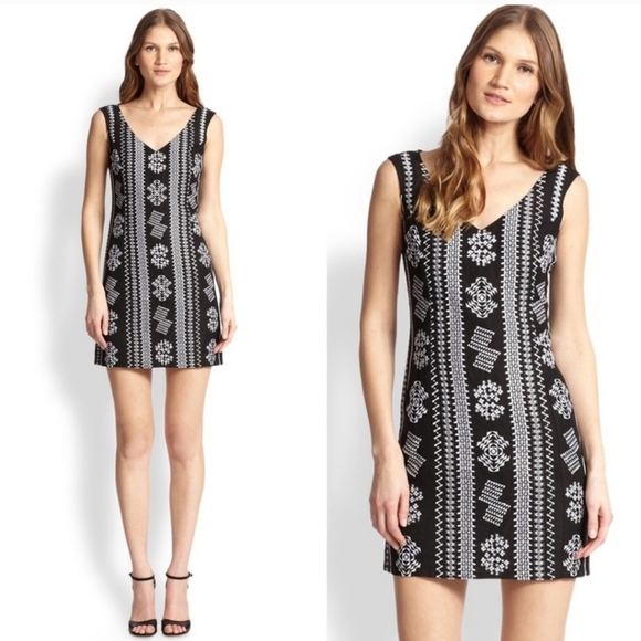 Nanette Lepore Up All Night dress black linen sleeveless sheath embroided Sz 8 - Picture 2 of 11